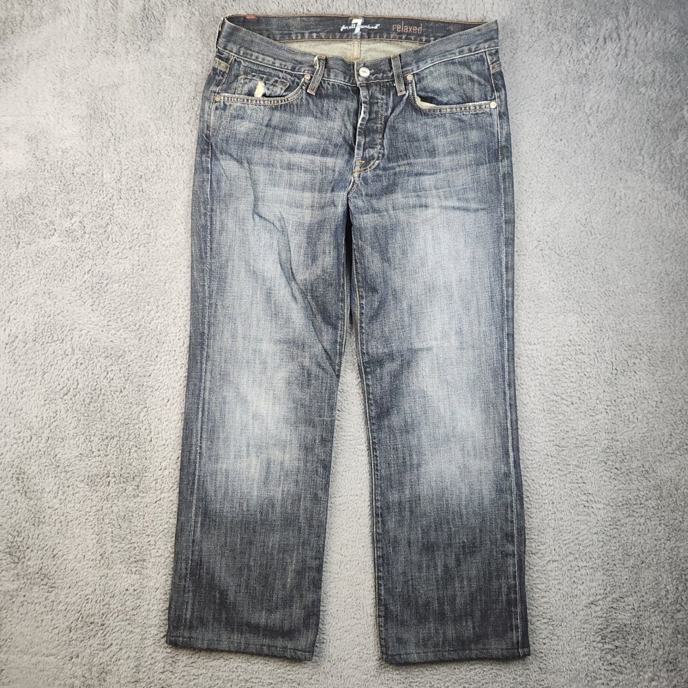 7 For All Mankind Relaxed Fit Jeans Mens 32 Dark Wash Blue Button Fly Cotton USA